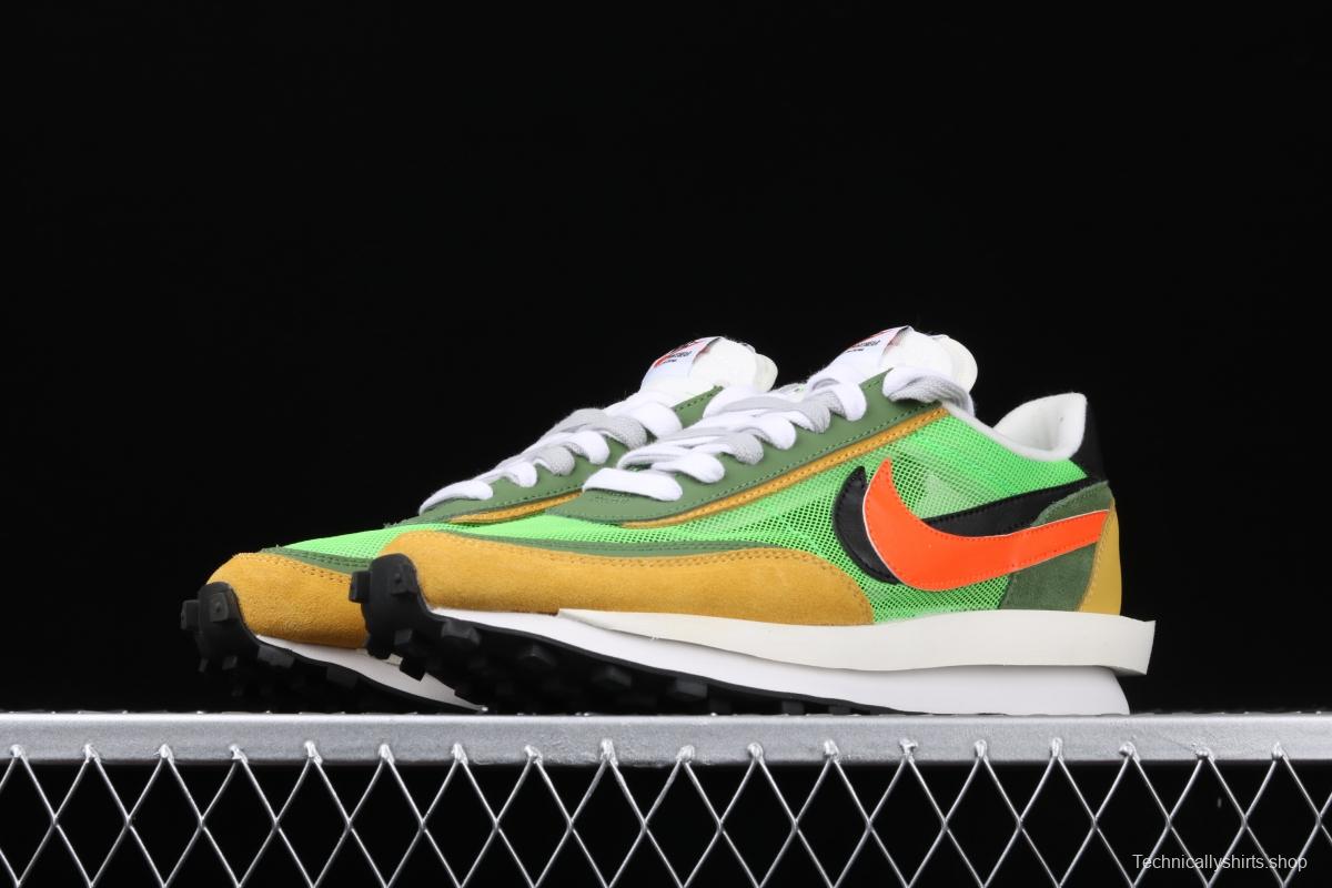 Sacai x NIKE LVD Waffle Daybreak co-signed catwalk style net gauze leather splicing double hook Swoosh running shoes BV0073-300