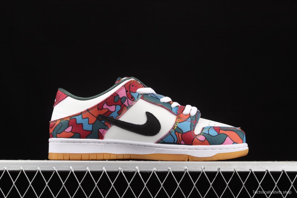 Parra x NIKE DUNK SB Low Pro White, Blue and Red Abstract Art Olympic Slam Dunk Series retro low-side leisure sports skateboard shoes DH7695-600