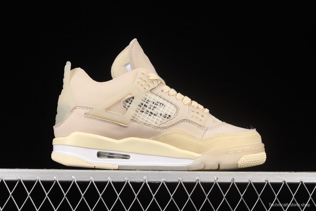 OFF-WHITE x Air Jordan 4 Retro Cream/Sail retro leisure sports culture basketball shoes CV9388-100