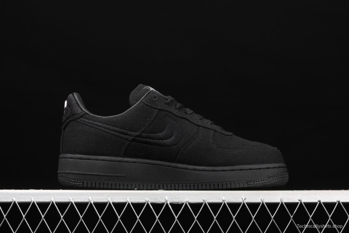 Stussy x NIKE Air Force 1 Low Black Cool Air Force low side black linen electric embroidered hook low upper board shoes CZ9084-001