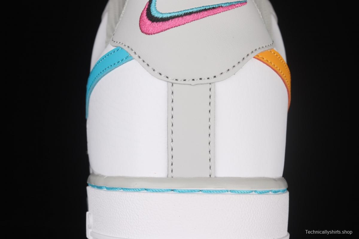 NBA x NIKE Air Force 1x 07 Low white, blue, yellow, mandarin duck hook low-top casual board shoes DC8874-100