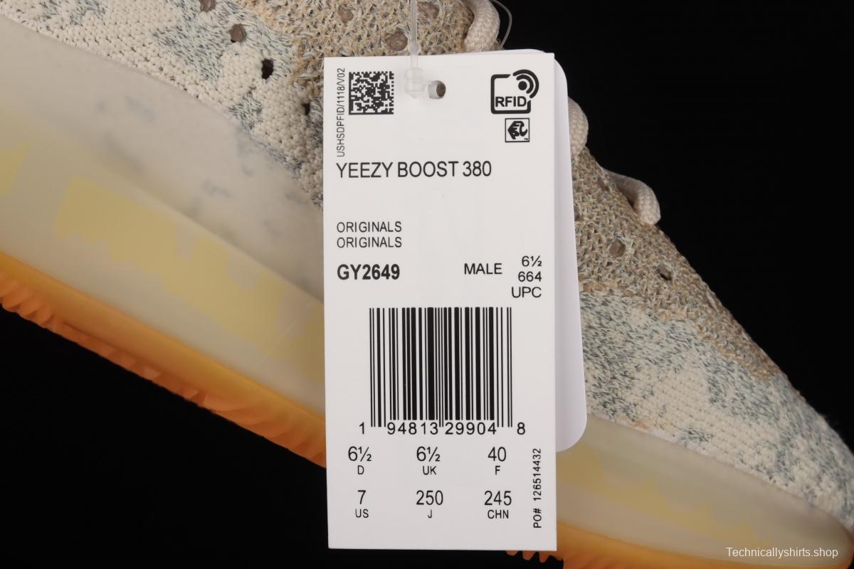 Adidas Yeezy 380 PiNIKE GY2649 Kanye jointly limited coconut 380 peach powder all over the sky star 3M reflective running shoes