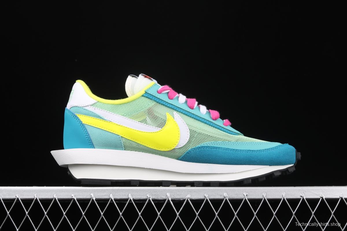 Sacai x NIKE LVD Waffle Daybreak co-signed catwalk style net gauze leather splicing double hook Swoosh running shoes BV0073-600