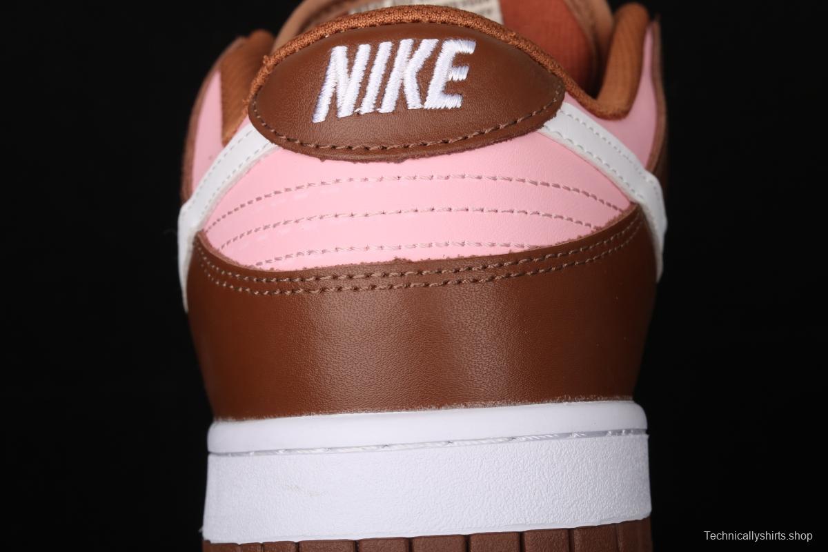 Stussy x SB DUNK Low Pro Cherry cherry pink brown skateboard shoes with low uppers 304292-671