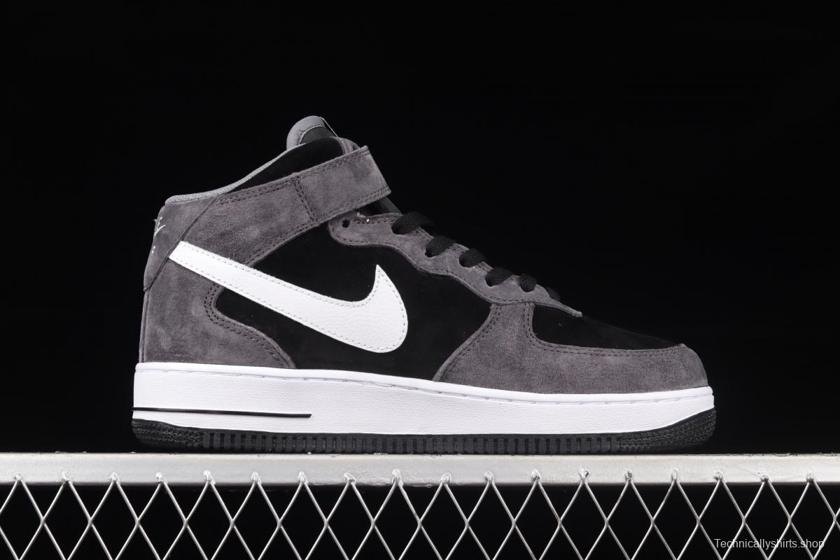 NIKE Air Force 1' 07 Mid dark black and gray suede medium top casual board shoes QT3369-996