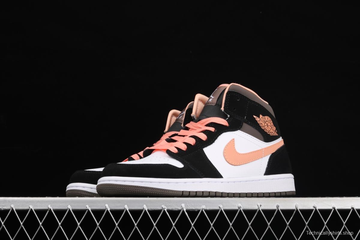 Air Jordan 1 Mid black pink peach goddess festival basketball shoes DH0210-100