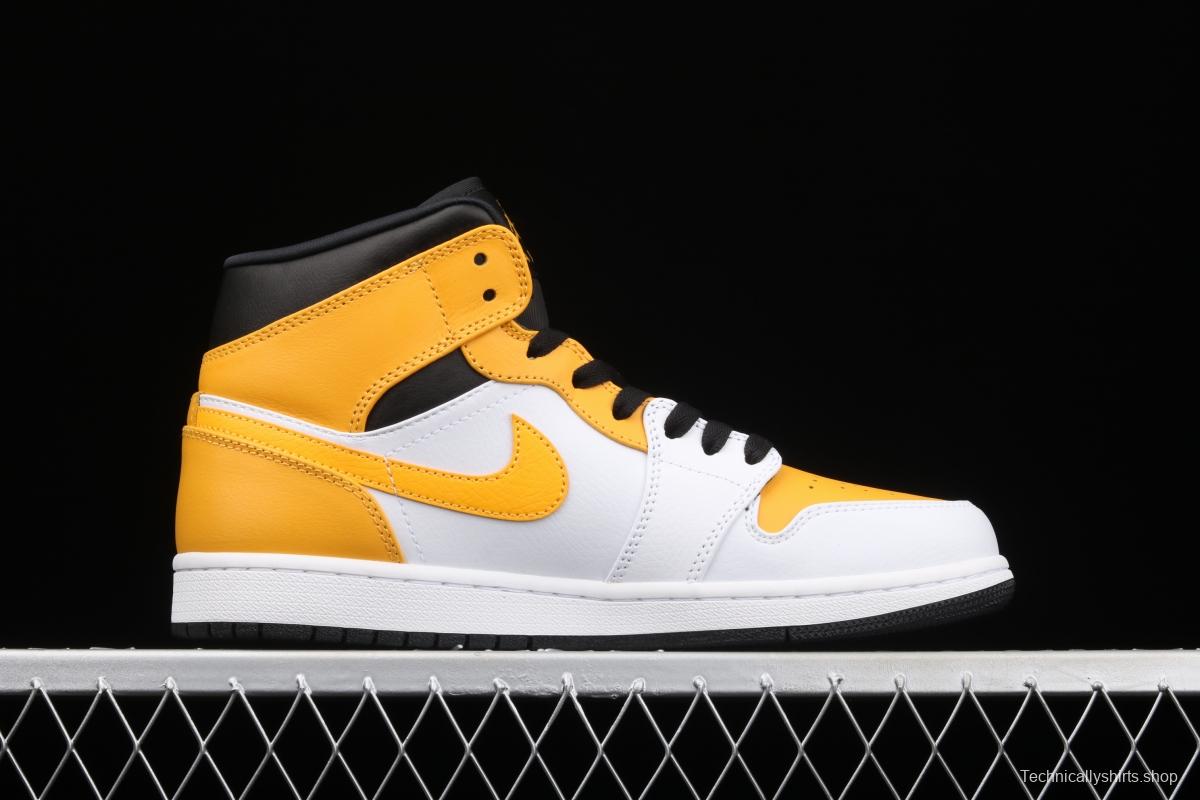 Air Jordan 1 Mid White and Yellow Zhongbang Basketball shoes 554724-170