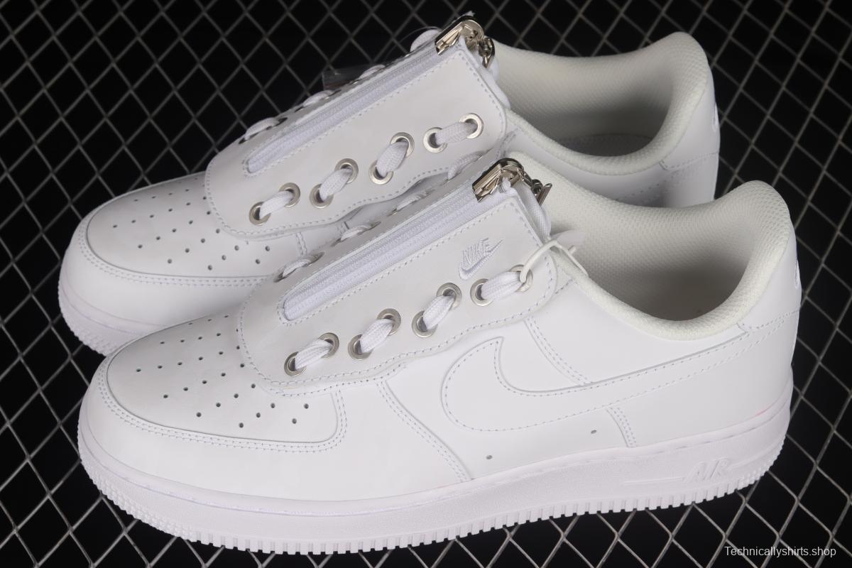 NIKE Air Force 1'07 Low Shroud zipper all white low-top casual sneakers DC8875-100