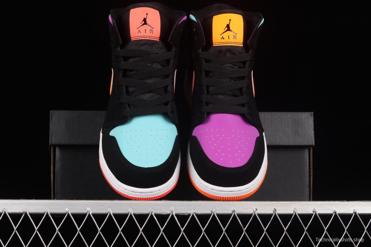 Air Jordan 1 Mid candy mandarin duck 3m reflective matching basketball shoes 554725-083