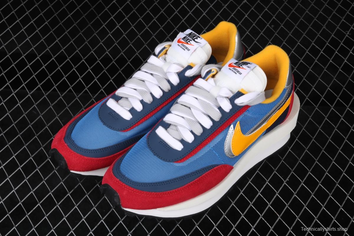 Sacai x NIKE LVD Waffle Daybreak co-signed catwalk style net gauze leather splicing double hook Swoosh running shoes BV0073-400