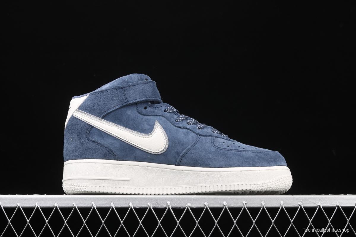 NIKE Air Force 1' 07 Mid dark blue suede 3M reflective casual board shoes AA1118-007