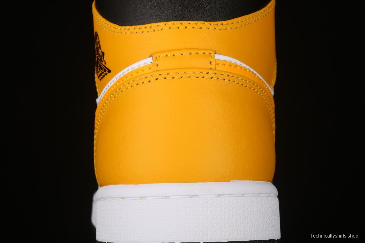 Air Jordan 1 Mid White and Yellow Zhongbang Basketball shoes 554724-170