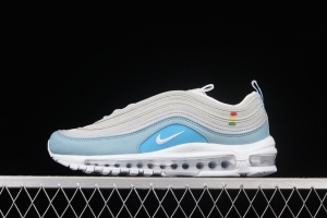 NIKE Air Max 97 White Grey Blue Color bullet Air cushion running shoes 921826-101