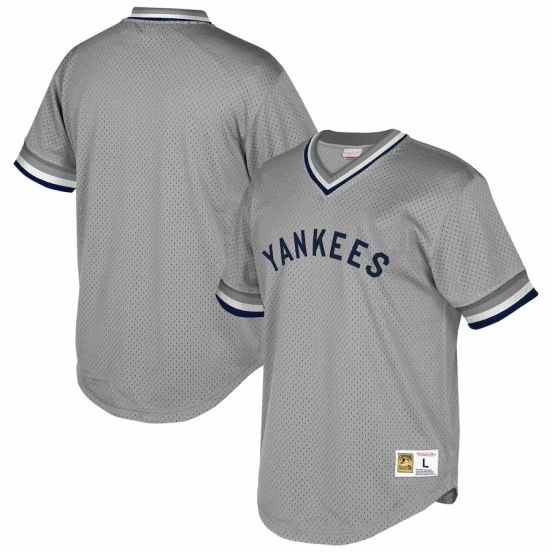 Men's Gray Cooperstown Collection Mesh Wordmark V-Neck Throwback Jersey