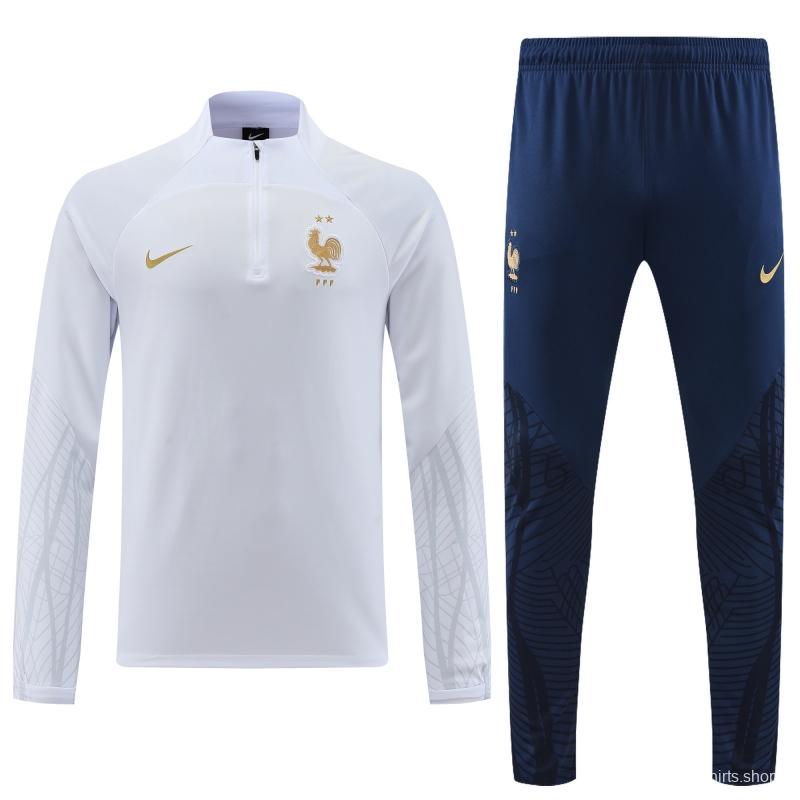 2022 France White Half Zipper Tracksuit