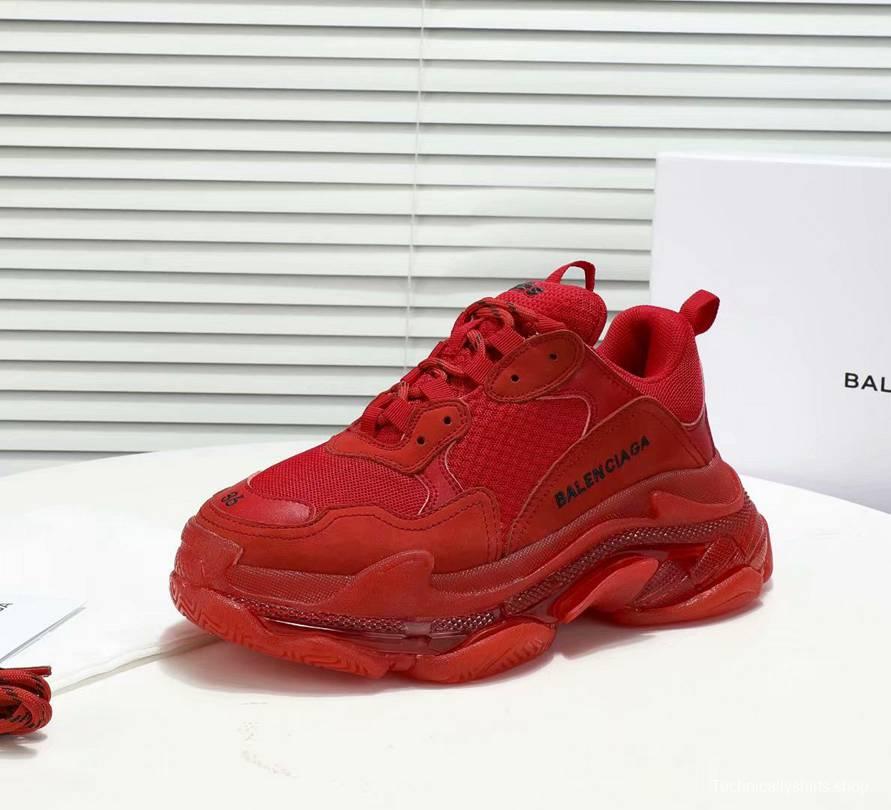 Men/Women Balenciaga Triple S Clear Sole Red SneakerItem 6380380