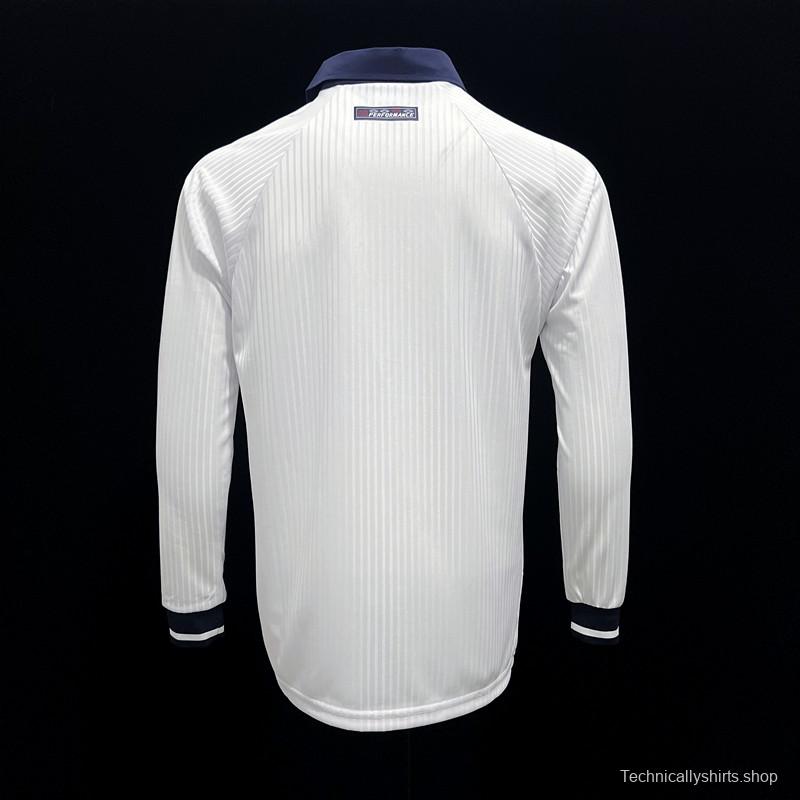 Long Sleeve Retro 1998 England Home Soccer Jersey