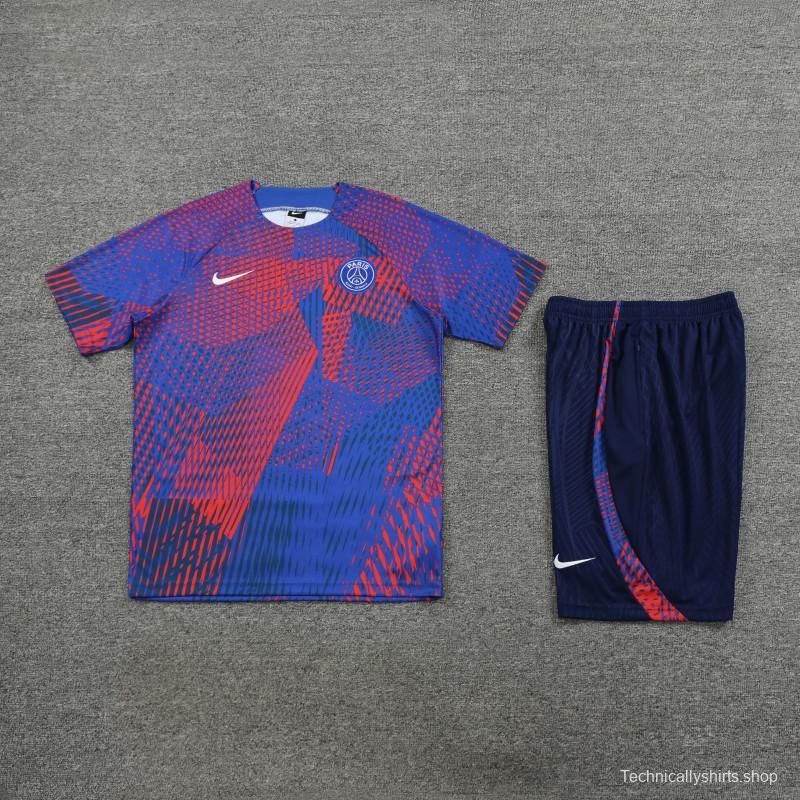 23 24 PSG Red Blue Stripe Short Sleeve+Shorts