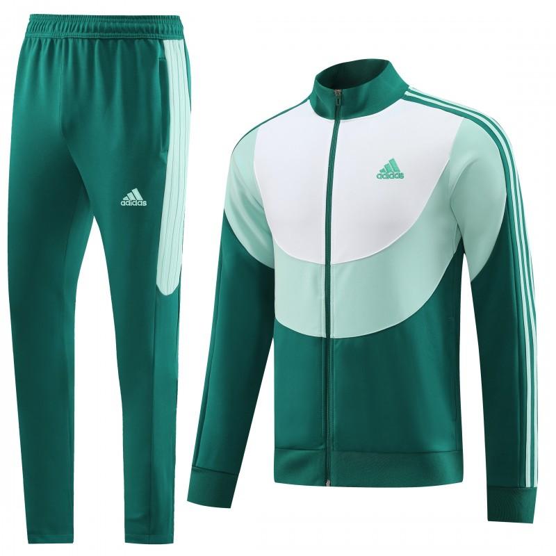 23/24 Adidas White/Green Full Zipper Hooide Jacket+Pants