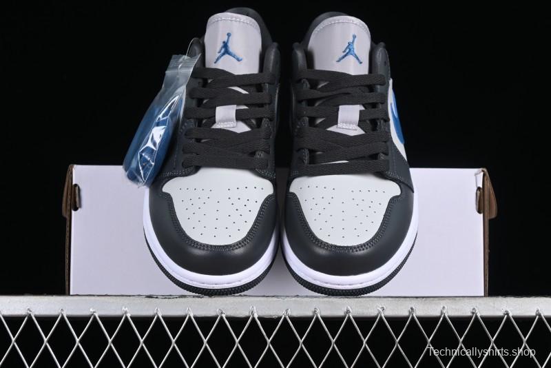 Nike Air Jordan 1 Low AJ1 Black Grey Blue Swoosh Low-Top Lifestyle Basketball Shoes - DC0774-040