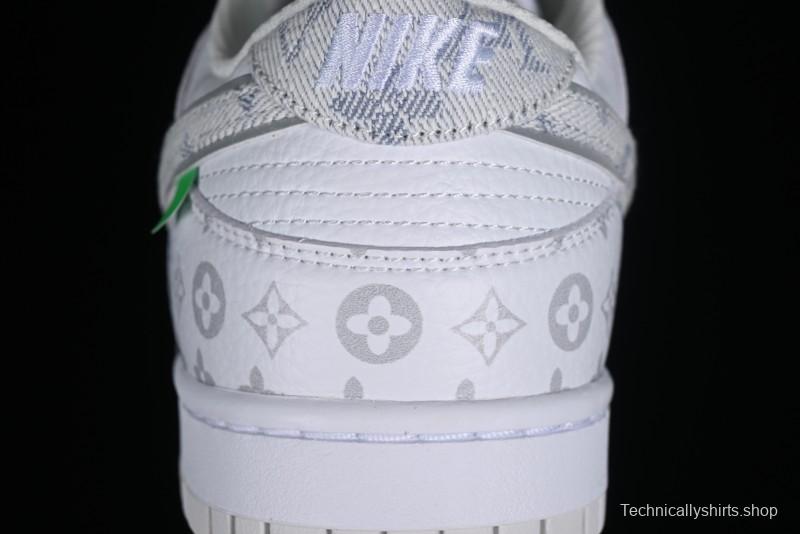 Nike SB Dunk Low Louis Vuitton Collaboration - White Grey Print High-End Custom Low-Top Casual Skate Shoes - LV0526-592