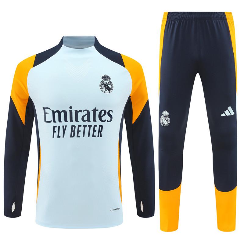 24/25 Real Madrid Light Blue/Navy/Orange Half Zipper Jacket+Long Pants