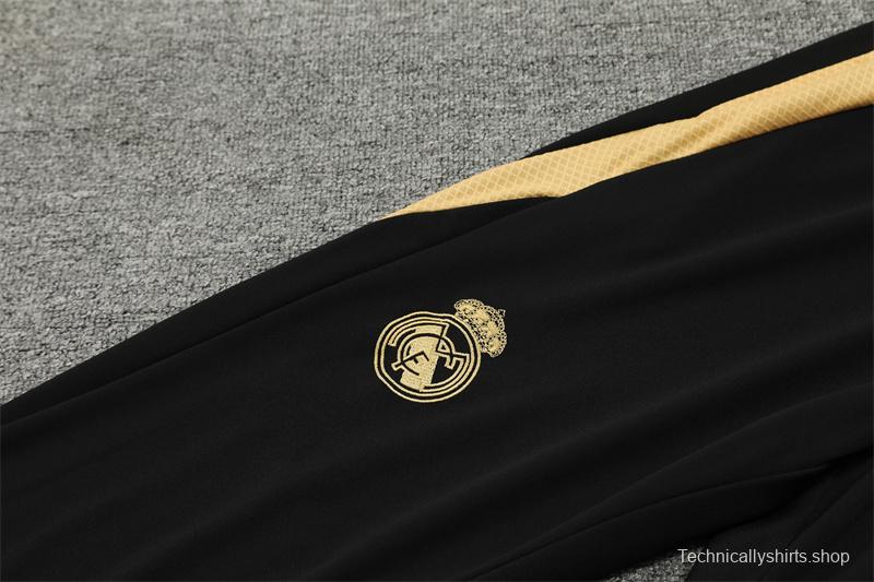 24/25 Real Madrid Black/Golden Half Zipper Jacket+Long Pants