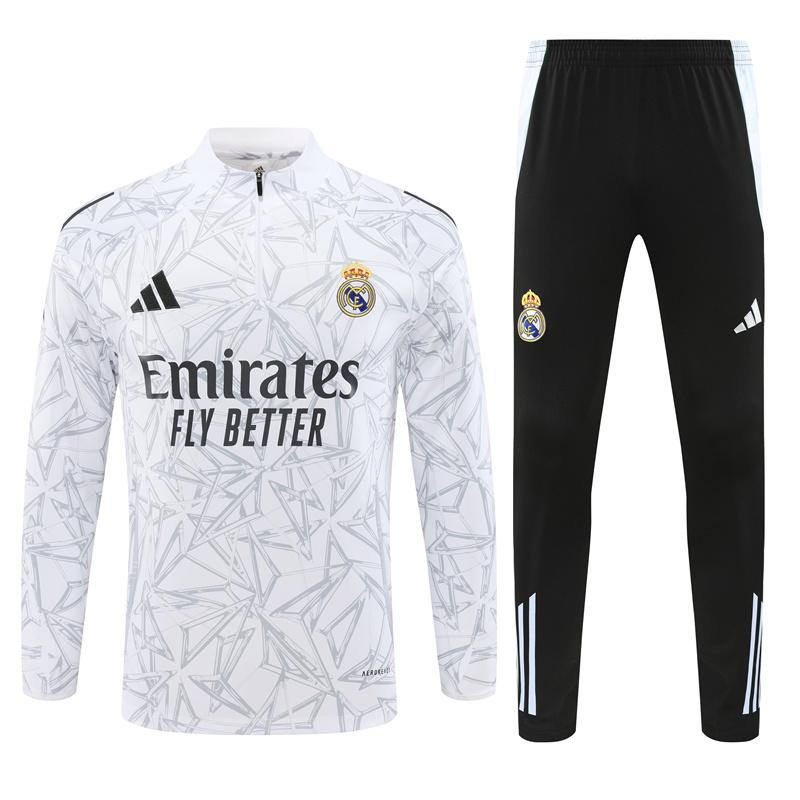 24/25 Real Madrid White Special Half Zipper Jacket+Long Pants