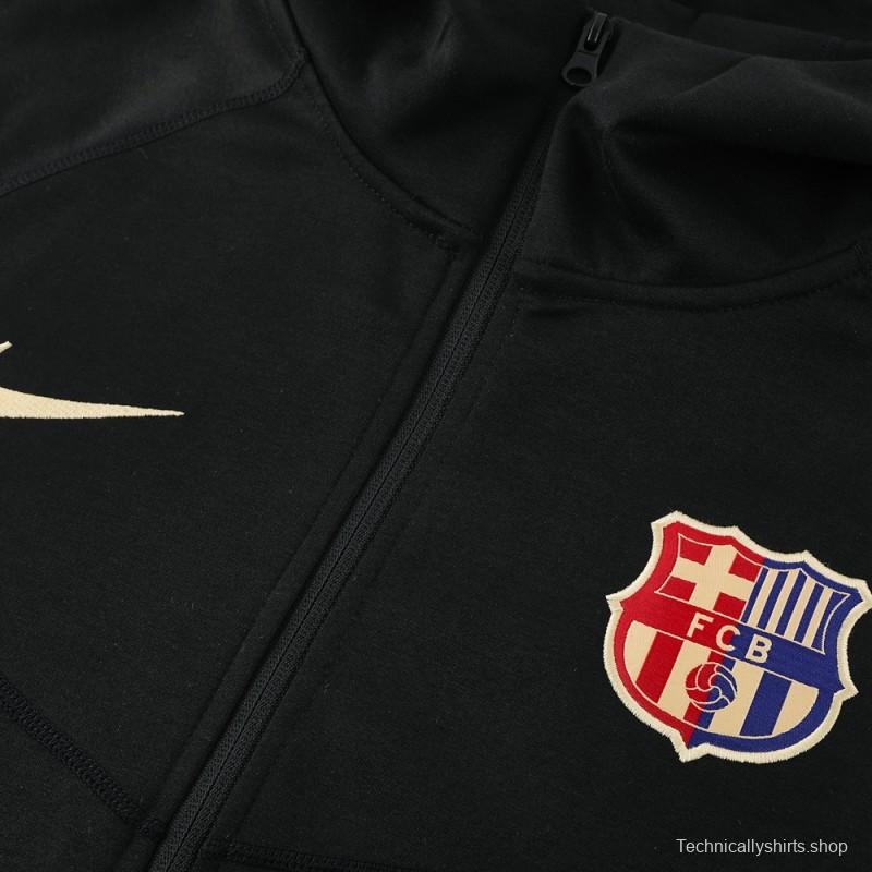 24/25 Barcelona Black Hoodie Full Zipper Jacket +Long Pants