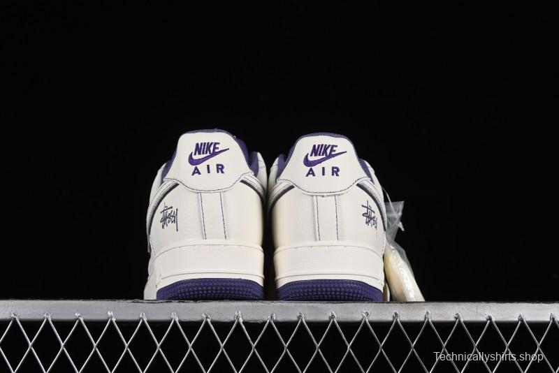 Stussy x Nike Air Force 1 '07 Low Retro Casual Sneakers with Reflective Military Purple - UN1635-222