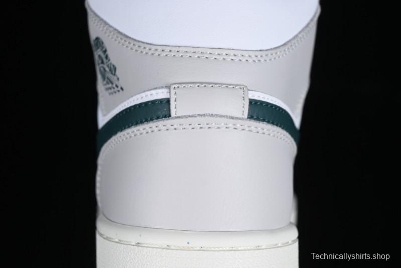 Nike Air Jordan 1 Mid Basketball Shoes with Oxidized Green Leather and Perforated Toe - FQ7720-103