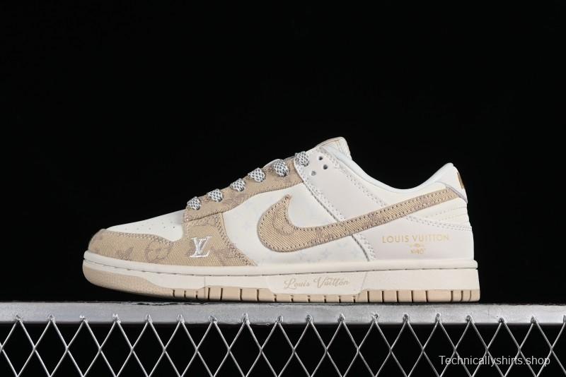 Nike SB Dunk Low LV Collaboration - Khaki Denim Anniversary High-End Custom Low-Top Casual Skate Shoes - XP3802-337