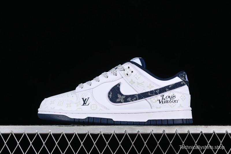 Nike SB Dunk Low LV Collaboration - Blue Midnight Elite Custom Low-Top Casual Skate Shoes - DD1391-122