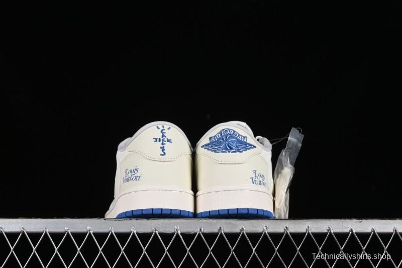 Nike Travis Scott x Fragment Design x Air Jordan 1 Low OG SP AJ1 LV Collaboration Light Blue Low-Top Casual Sneakers - LJ5188-007