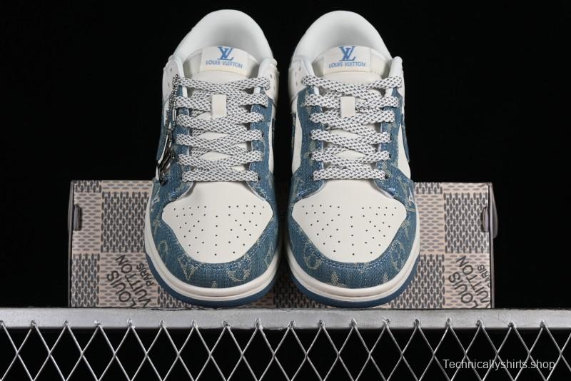 Nike SB Dunk Low LV Collaboration - Light Blue Denim Anniversary High-End Custom Low-Top Casual Skate Shoes - XP3802-336