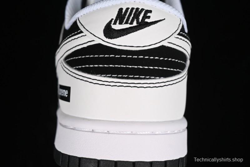 Nike SB Dunk Low Supreme Collaboration - Reverse Black White Swoosh Anniversary Custom Low-Top Casual Sneakers - FC1688-144