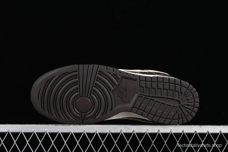 Nike SB Dunk Low LV Collaboration - Checkerboard Brown Monogram White Swoosh Anniversary High-End Custom Low-Top Casual Skate Shoes - SJ2068-255