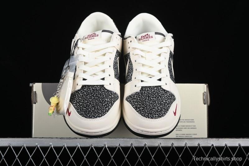 Nike SB Dunk Low Hermes Collaboration - Beige Swoosh Anniversary High-End Custom Low-Top Casual Skate Shoes - XD6188-038