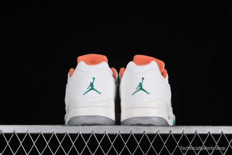 Nike Air Jordan 5 Low Retro Sneakers in White Orange Green Corduroy - CW4204-100