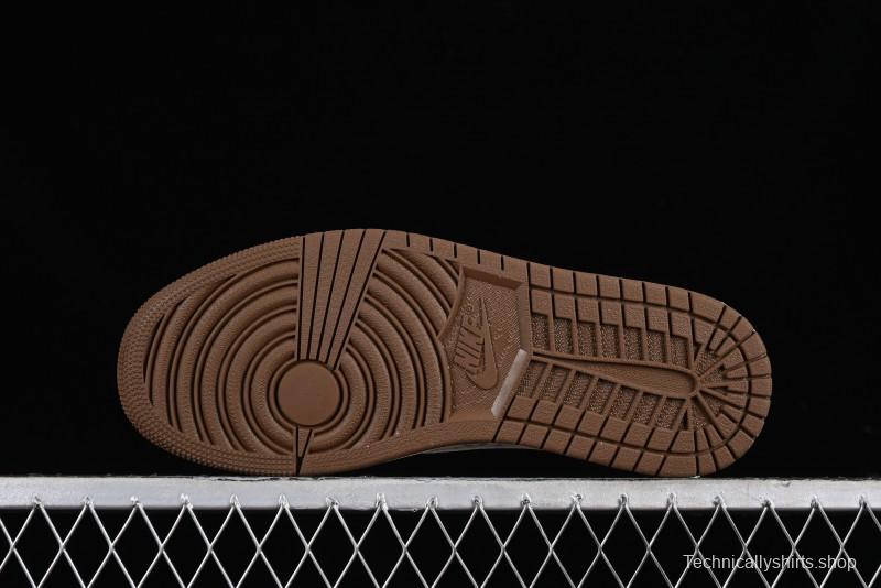 Nike Travis Scott x Fragment Design x Jordan Air Jordan 1 Low OG SP AJ1 LV Light Brown Print Casual Sneakers - SJ2068-102