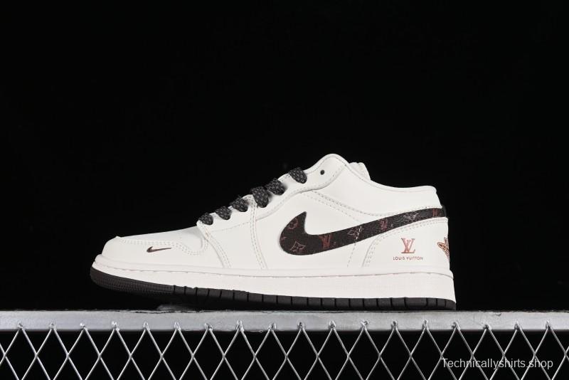 Nike Air Jordan 1 Low LV Collaboration Sneakers - Classic Monogram Swoosh in Off-White - WG8850-004