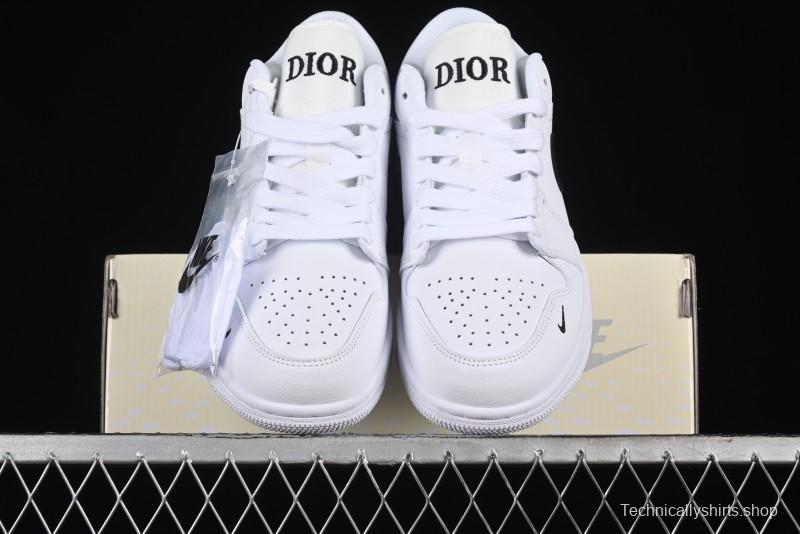 Nike Air Jordan 1 AJ1 Dior Collaboration - White Black Custom Low Top Retro Basketball Shoes - LJ6688-010