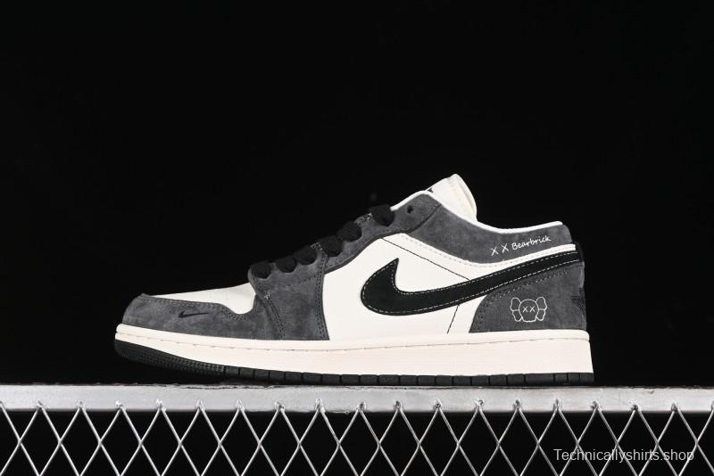 Nike Air Jordan 1 Low Retro Basketball Shoes - Black Velvet Pig Collaboration Custom Design - SJ9950-016