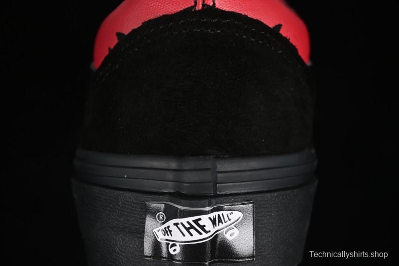Vans Knu Skool High Street American Retro Canvas Skate Shoes in Black Red - VN0009BCRTU
