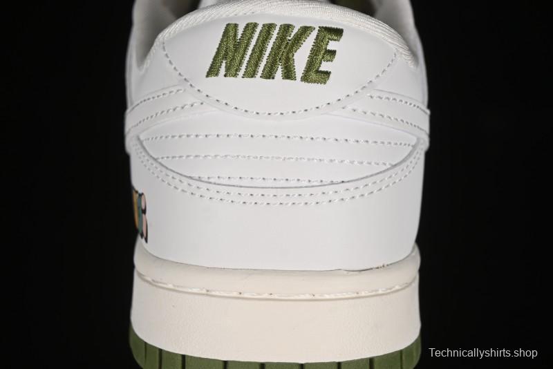 Nike SB Dunk Low Gucci Collaboration - Off White with Green Swoosh Anniversary High-End Custom Low-Top Casual Skate Shoes - KK1888-007