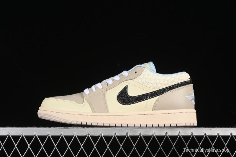 Nike Air Jordan 1 Low Retro Basketball Shoes in Soft Beige with Black Logo Accent - HQ3440-101