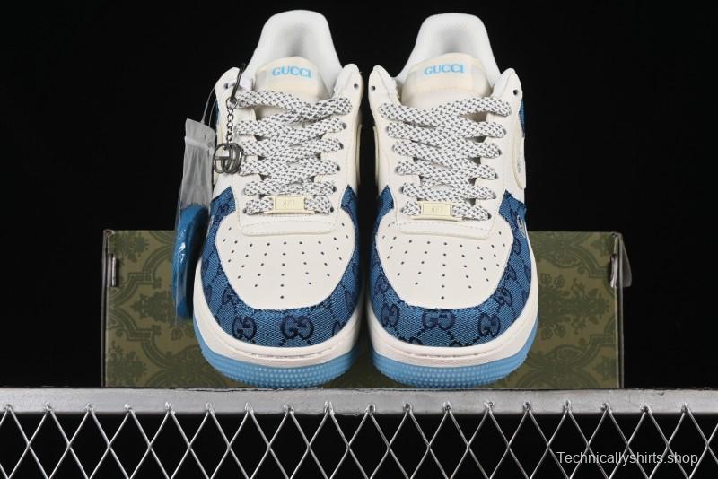 Nike Air Force 1 '07 Low Gucci Collaboration - Blue Floral Print Casual Sneakers - BB9577-101