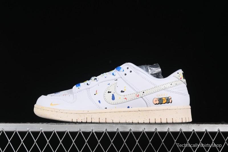 Nike SB Dunk Low Gucci Collaboration - Ink Splatter White Swoosh Anniversary Custom Low-Top Casual Sneakers - FC2025-305