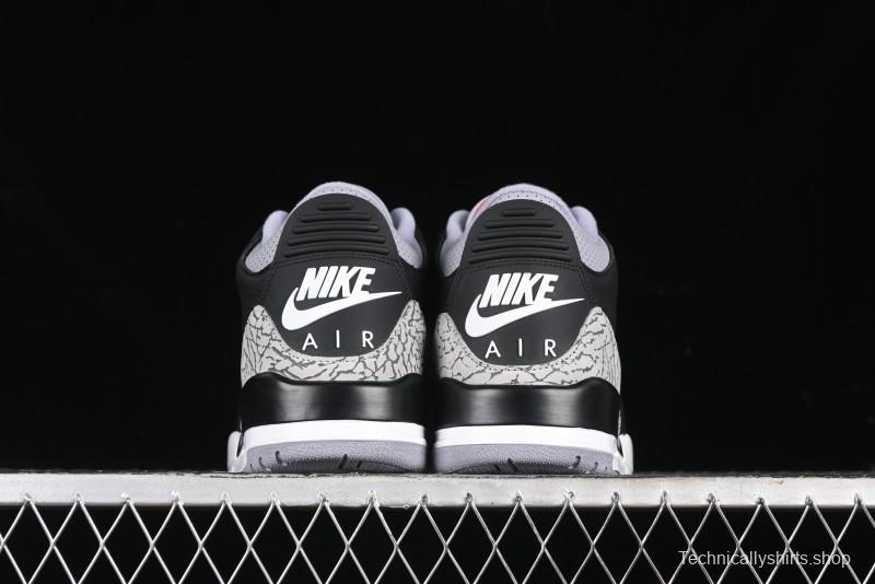 Nike Air Jordan 3 Retro Black Cement Sneakers with Visible Air Cushion - DN3707-010