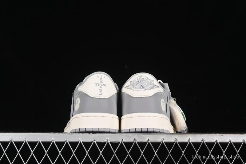 Nike Travis Scott x Fragment Design x Air Jordan 1 Low OG SP AJ1 Bape Collaboration - Moon Shadow Grey Low Top Casual Sneakers BB6511-625